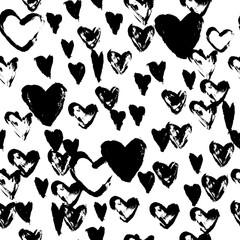 Hand drawn seamless  pattern with black hearts.
