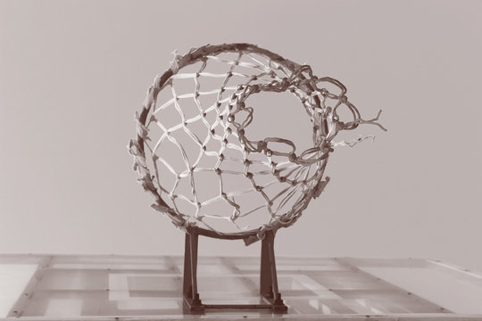 The basketball hoop with brown colored tone from the worm eye-view, selective focus