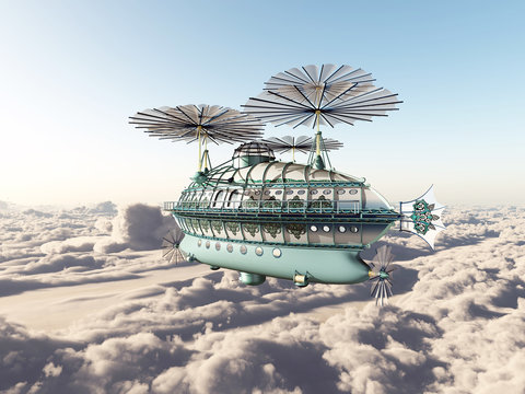 Fantasie Luftschiff über den Wolken