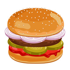 Burger on white background.