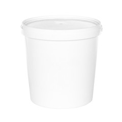 White plastic bucket with lid on  white background
