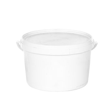 White Plastic Bucket With Lid On  White Background