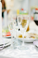 table setting with plate and wineglass or glass