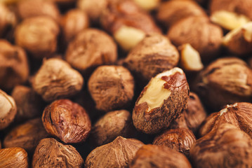 Plenty of ripe hazelnuts, macro shot