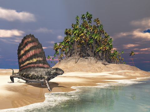 Pelycosaurier Dimetrodon am Meer