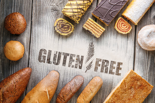set of gluten free pastries and breads,bakery shop