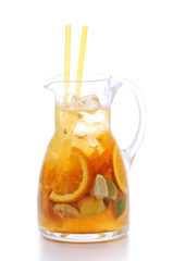 Fototapeta na wymiar fresh orange and ginger lemonade isolated on white background, summer fruit drink photography