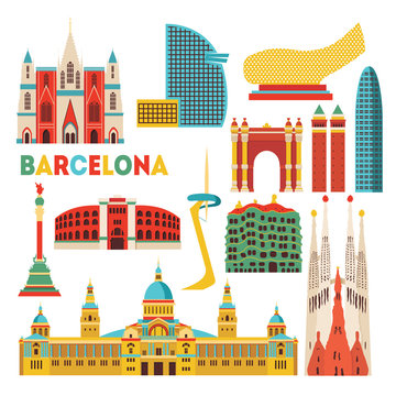 Barcelona  detailed monuments. Vector illustration