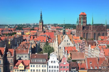 Fototapeta na wymiar Top view on Gdansk (Danzig) old town in Poland