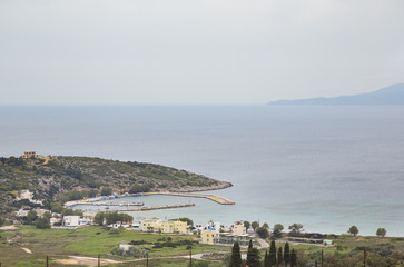 Fototapeta na wymiar CHIOS ISLAND, GREECE - APRIL 23, 2015; Beach of Chios Island in Greece.