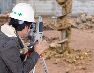 Engineers use tacheometer or theodolite with construction site
