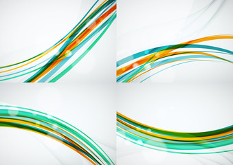 Set of abstract backgrounds. Curve wave lines with light and shadow effects