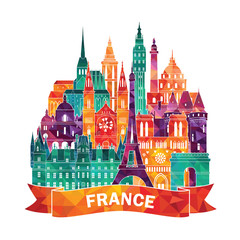 France famous landmarks detailed skyline. Vector illustration