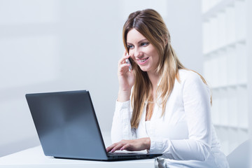 Woman working in telemarketing