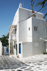 street in the old town of Mykonos, Greece.