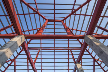 structural steel beam on roof of building residential constructi