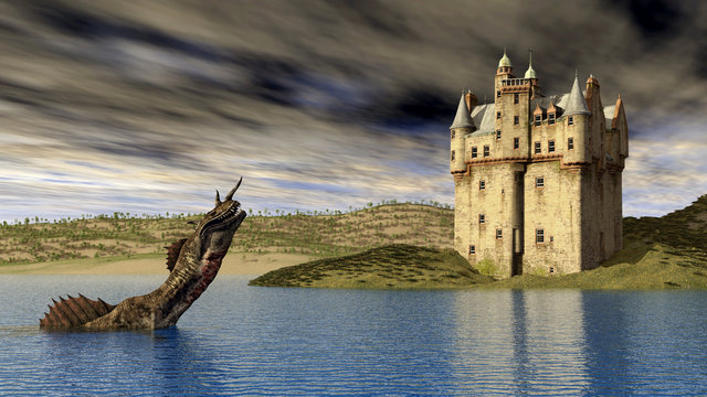 Loch Ness Monster and Scottish Castle