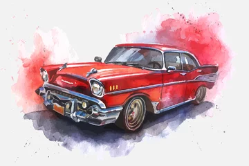  Watercolor hand-drawn old-fashioned red car  © jelliclecat