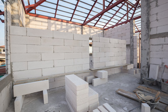 stack of white Lightweight Concrete block, Foamed concrete block