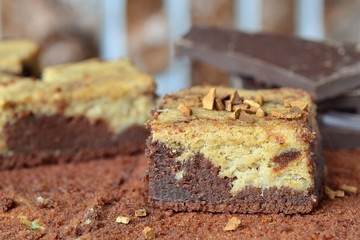 freshly baked chocolate brownie cheesecake