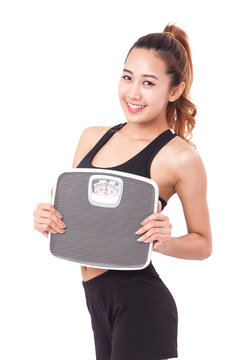 Dieting, Sport women with weight scale.