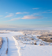 Village in winter, top view