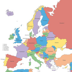 Kontinent Europa farbig (beschriftet) - Vektor