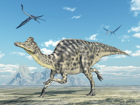 Dinosaurier Velafrons und Flugsaurier Quetzalcoatlus