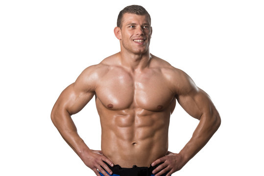 Man With Six Pack Close-up Over White Background