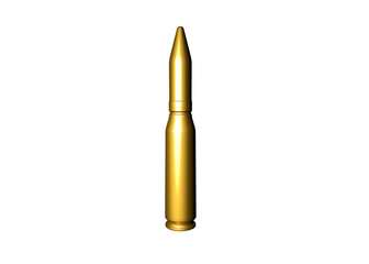 Image of a rifle cartridge of gold color on a white background