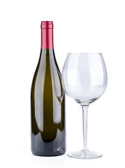 Red Wine bottle and glass on white background