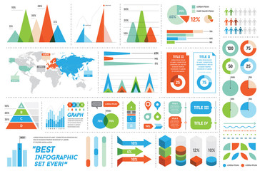Infographics Elements and Objects Big Huge Set All Kinds of Infographic Modern for Business with Flat Design For Web, Print Booklets Brochures or Applications