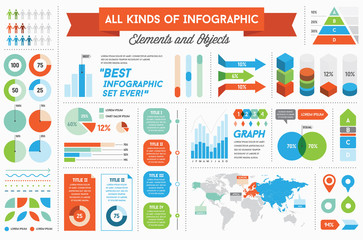 Obraz premium Infographics Elements and Objects Big Huge Set All Kinds of Infographic Modern for Business with Flat Design For Web, Print Booklets Brochures or Applications