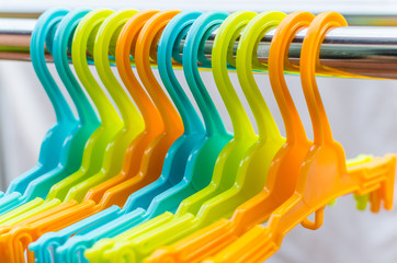 set of colorful coat hanger hanging