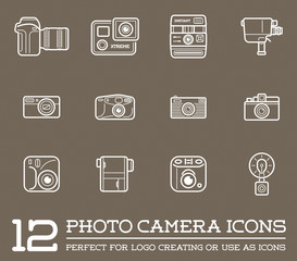 Set of Vector Photo or Camera Elements and Video Camera Signs Illustration can be used as Logo or Icon in premium quality