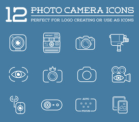 Set of Vector Photo or Camera Elements and Video Camera Signs Illustration can be used as Logo or Icon in premium quality
