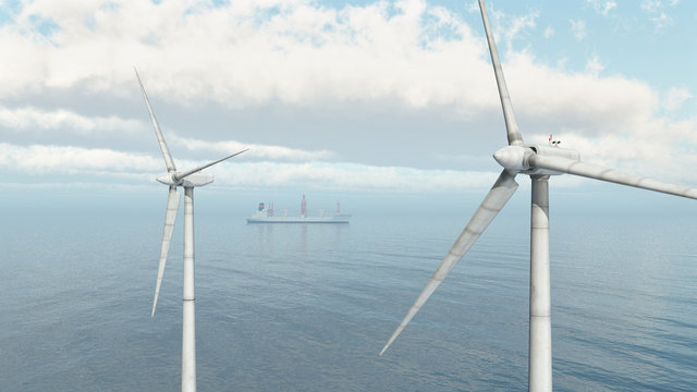 Offshore Wind Farm and Cargo Ship