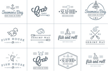 Set of Vector Sea Food Elements and Sea Signs Illustration can be used as Logo or Icon in premium quality