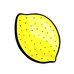 Hand drawn yellow lemon with black contour.