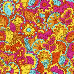 Fototapeta na wymiar Hand drawn seamless pattern with floral elements. 