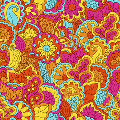 Hand drawn seamless pattern with floral elements. 