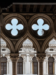 Fototapeta premium Aerial view of Winged Lion Column and Gondola in Venice - Italy