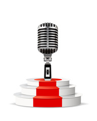 Background with retro microphone and podium isolated on white background.