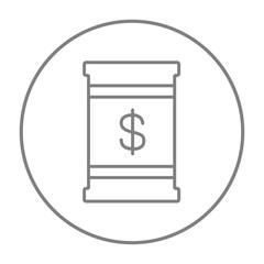Barrel with dollar symbol line icon.