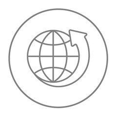 Earth and arrow around line icon.