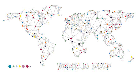 Structure world map with dots and lines