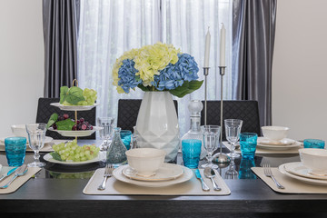 modern dinning room with table set