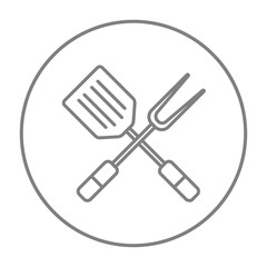 Kitchen spatula and big fork line icon.