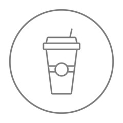 Disposable cup with drinking straw line icon.