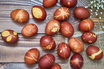 Easter eggs composition - rustic style table view